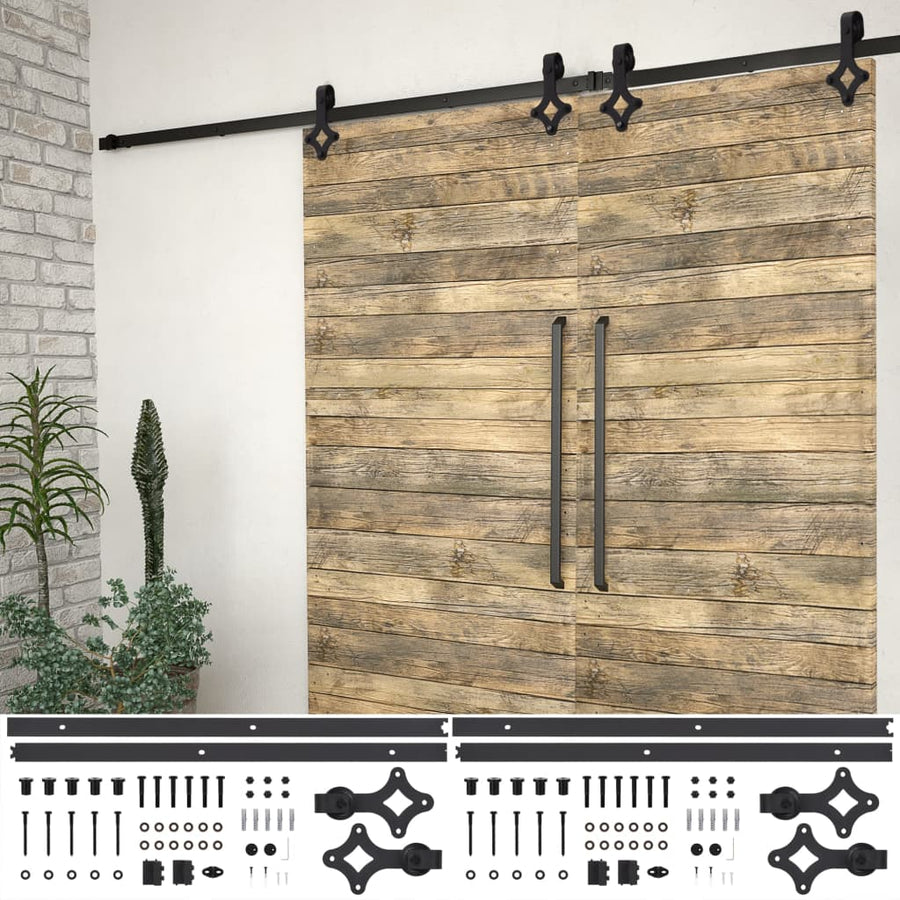 Hardwaresets voor schuifdeuren 2 st 200 cm staal zwart 2 200 cm