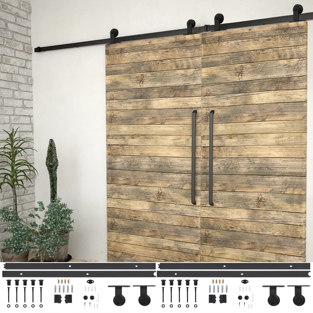 Hardwaresets Voor Schuifdeuren Staal 2 200 cm Zwart