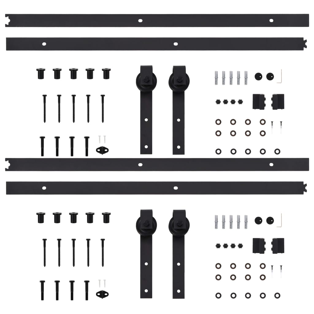 Hardwaresets voor schuifdeuren 2 st 200 cm staal zwart 2 200 cm Zwart