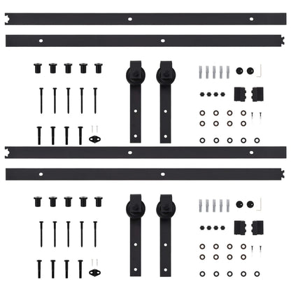 Hardwaresets voor schuifdeuren 2 st 200 cm staal zwart 2 200 cm Zwart