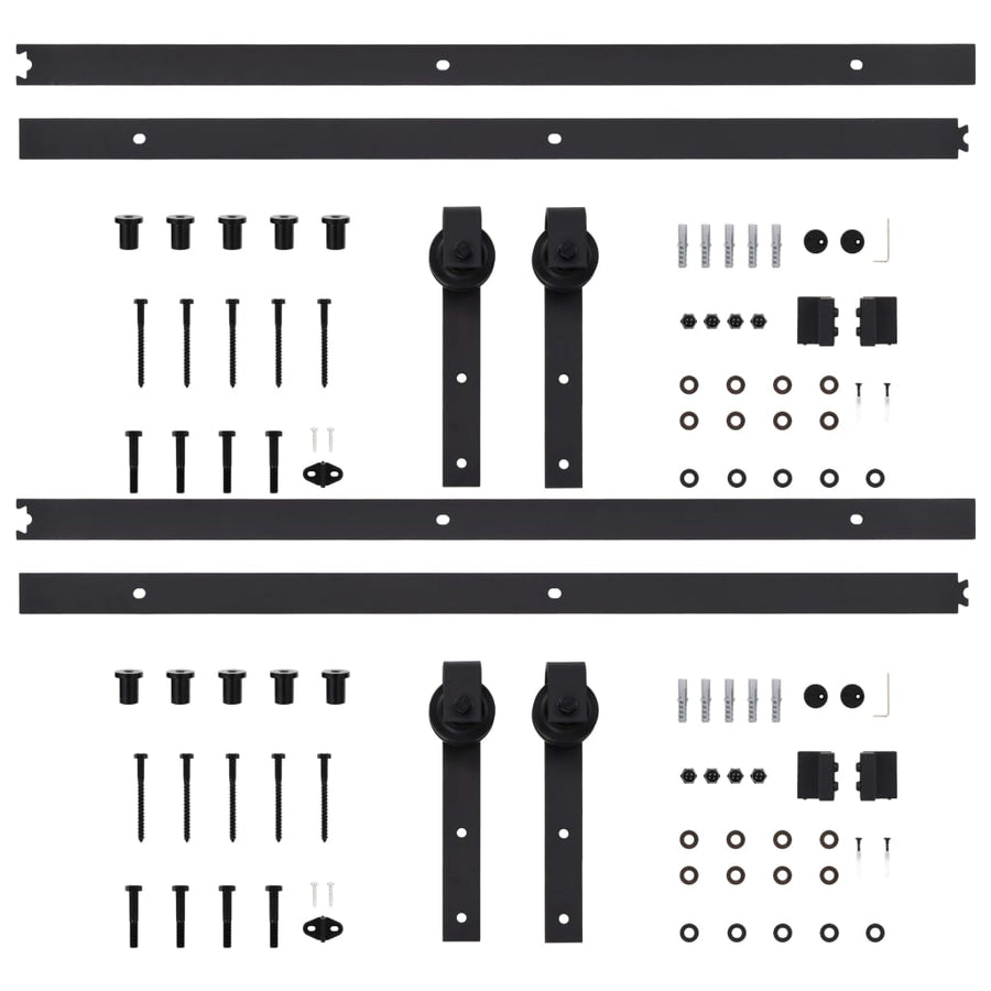 Hardwaresets voor schuifdeuren 2 st 200 cm staal zwart 2 200 cm Zwart