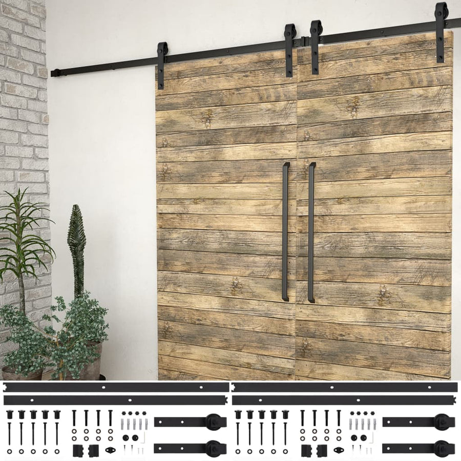 Hardwaresets voor schuifdeuren 2 st 200 cm staal zwart 2 200 cm Zwart