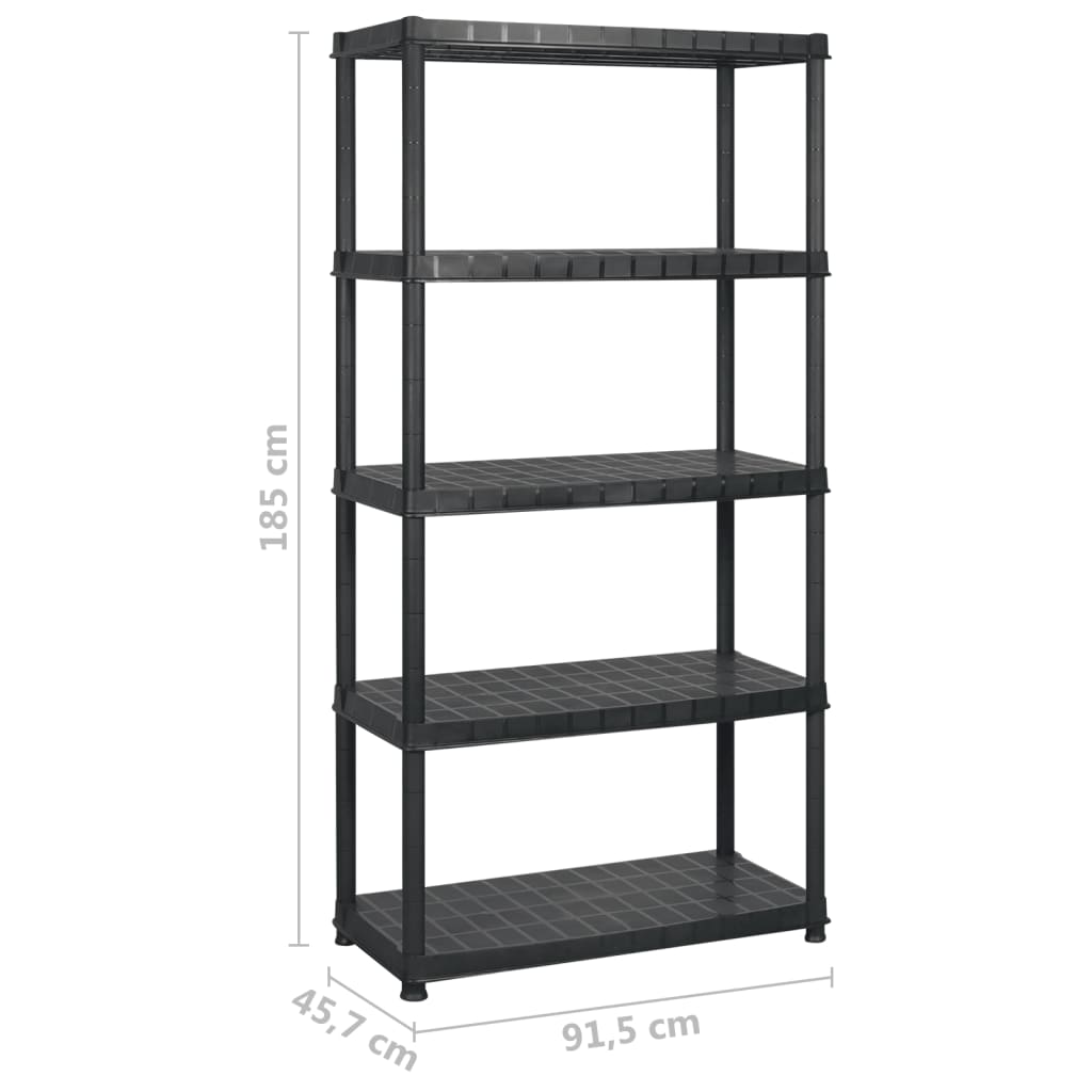 Opbergrek 5-Laags 83X45,7X85 Cm Kunststof Zwart 183 x 45.7 x 185 cm