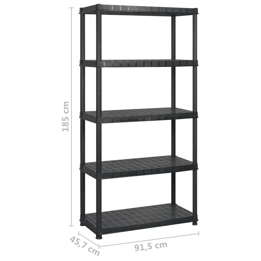 Opbergrek 5-Laags 83X45,7X85 Cm Kunststof Zwart 183 x 45.7 x 185 cm