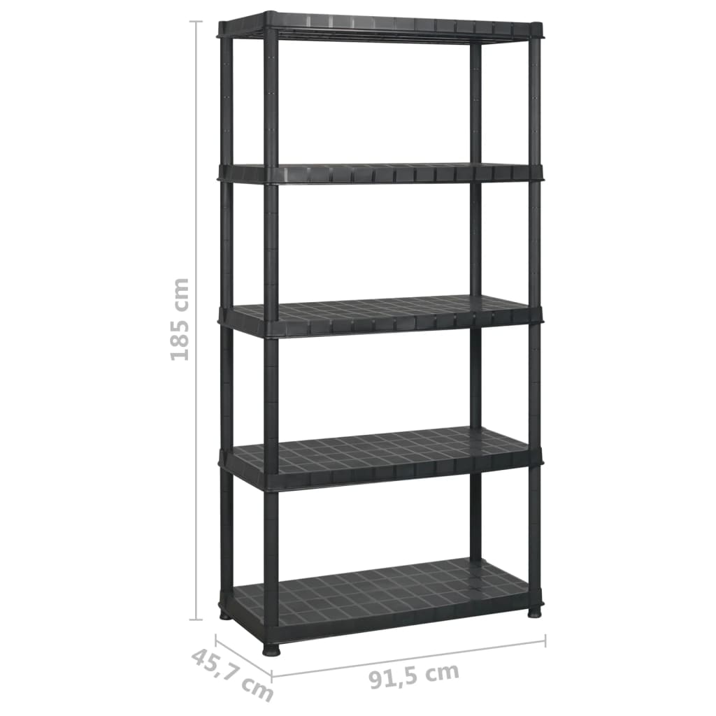 Opbergrek 5-Laags 274,5X45,7X85 Cm Kunststof Zwart 274.5 x 45.7 x 185 cm