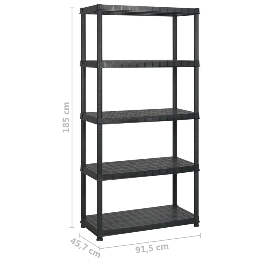 Opbergrek 5-Laags 366X45,7X85 Cm Kunststof Zwart 366 x 45.7 x 185 cm