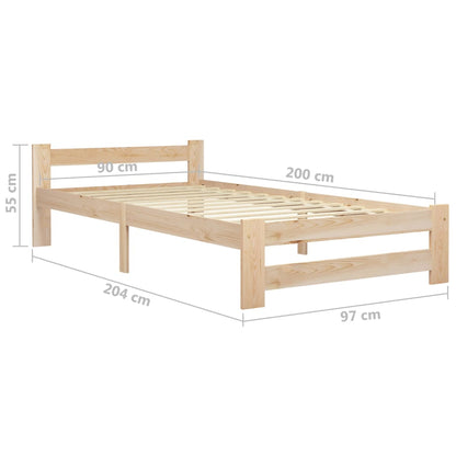 Bedframe massief grenenhout 90x200 cm 90 x 200 cm Lichtbruin