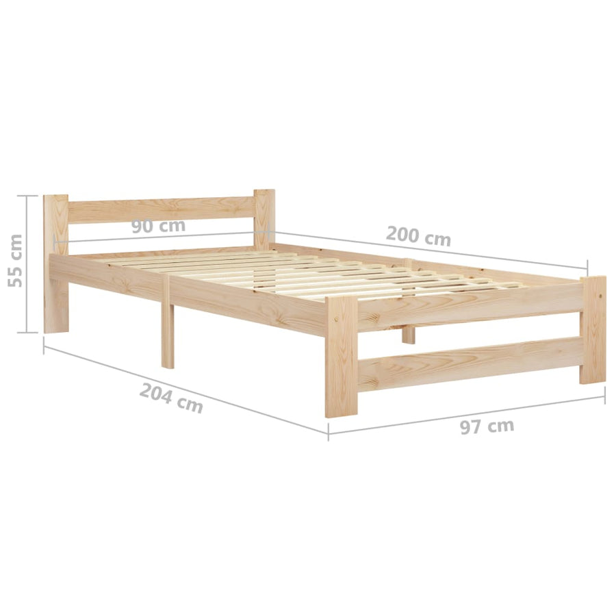 Bedframe massief grenenhout 90x200 cm 90 x 200 cm Lichtbruin