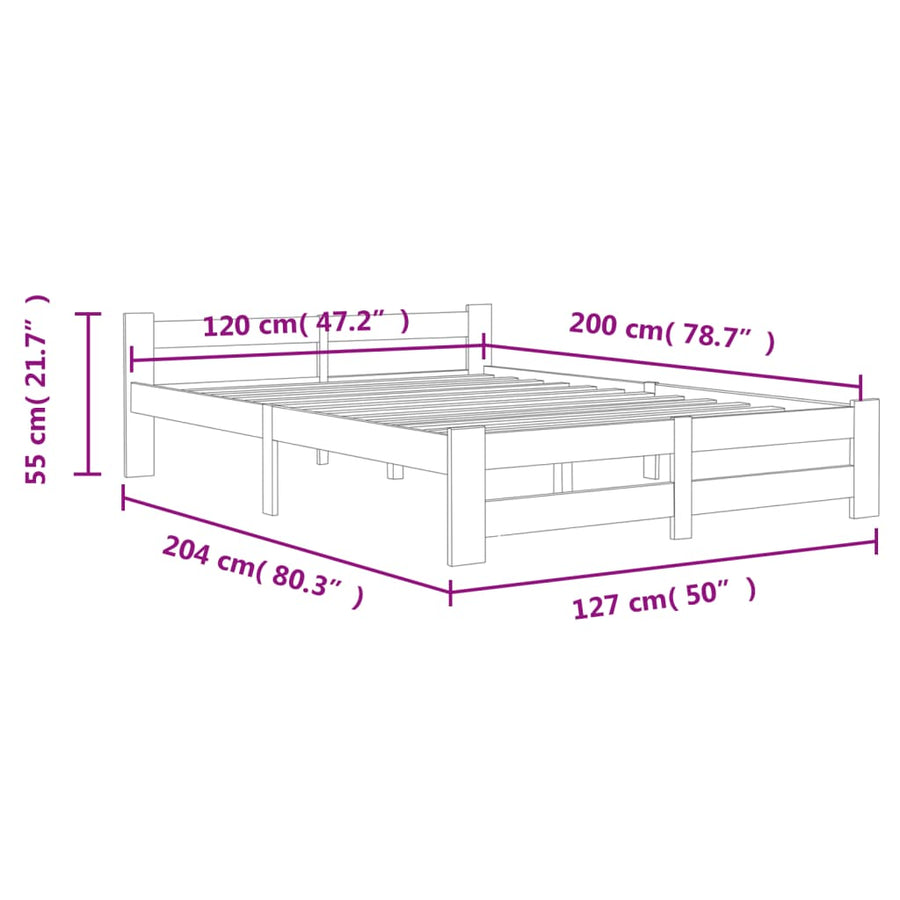Bedframe massief grenenhout 120x200 cm 120 x 200 cm Lichtbruin