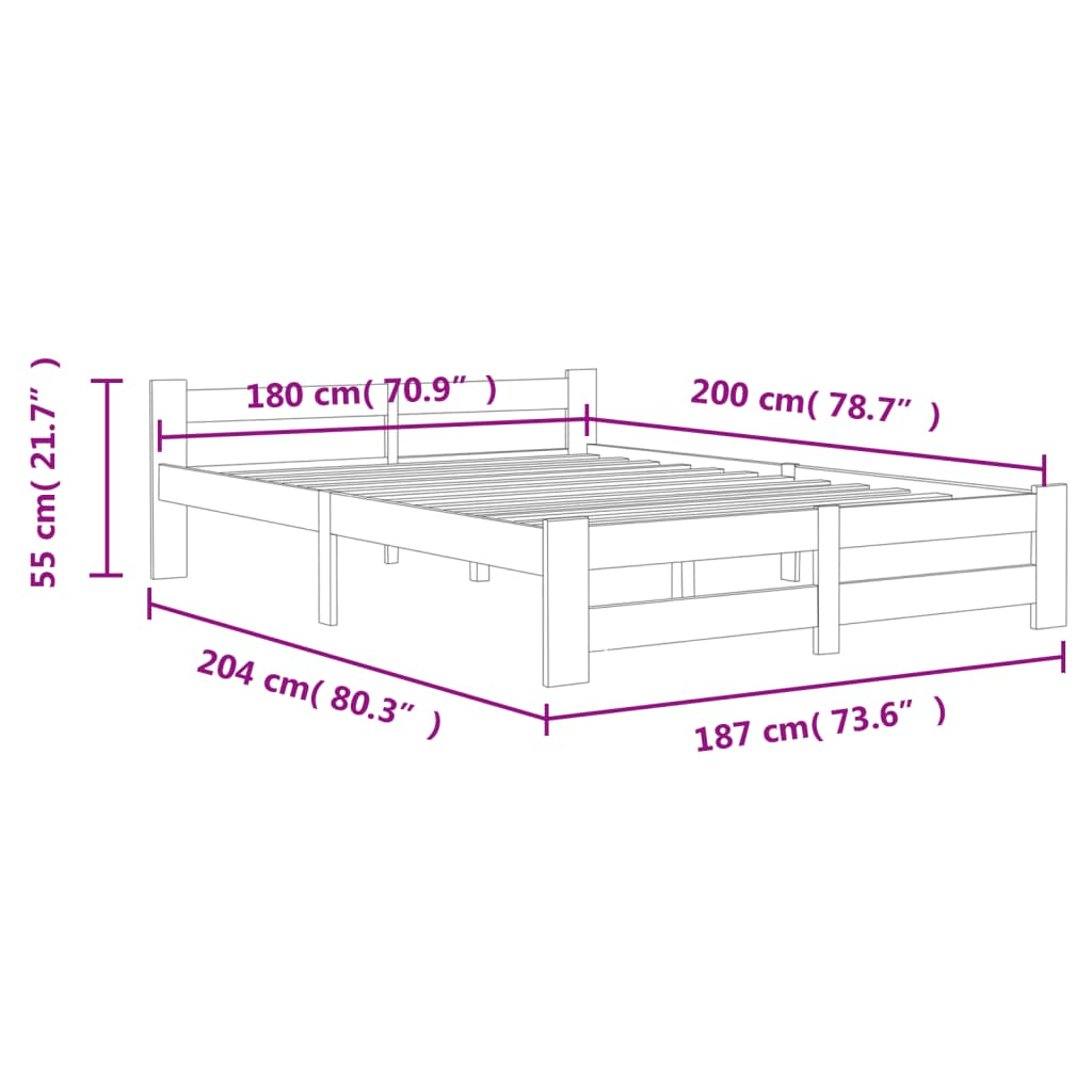 Bedframe massief grenenhout 180x200 cm 180 x 200 cm Lichtbruin