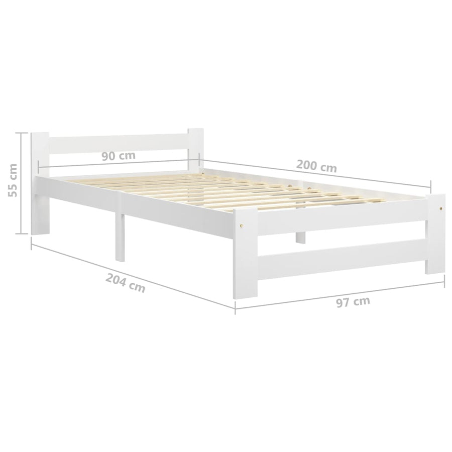Bedframe massief grenenhout wit 90x200 cm 90 x 200 cm Wit
