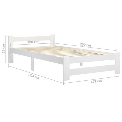 Bedframe massief grenenhout wit 100x200 cm 100 x 200 cm Wit