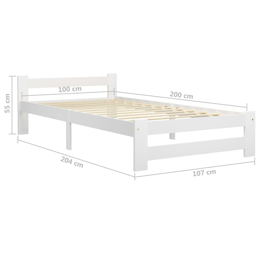 Bedframe massief grenenhout wit 100x200 cm 100 x 200 cm Wit