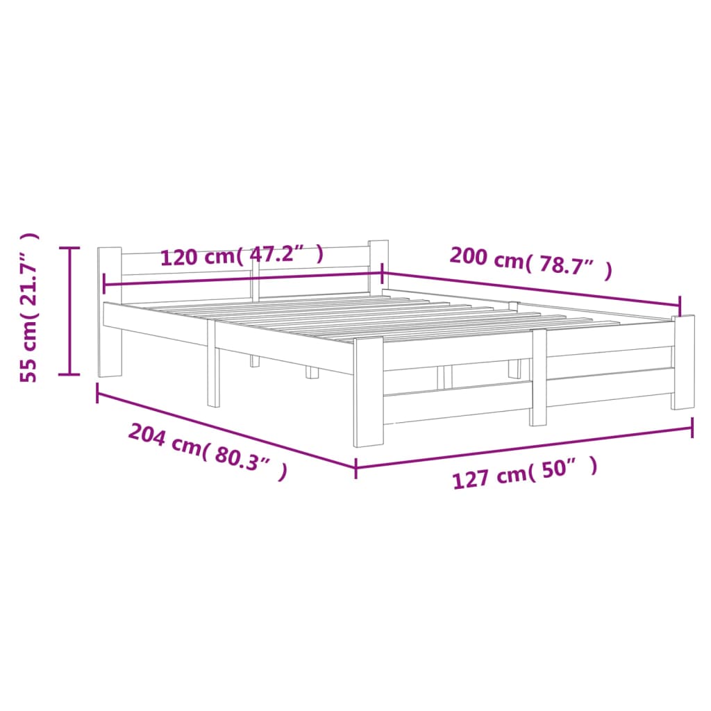 Bedframe massief grenenhout wit 120x200 cm 120 x 200 cm Wit