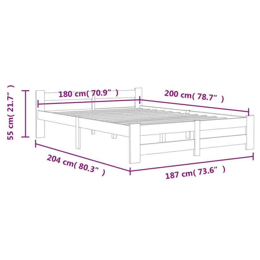 Bedframe massief grenenhout wit 180x200 cm 180 x 200 cm Wit