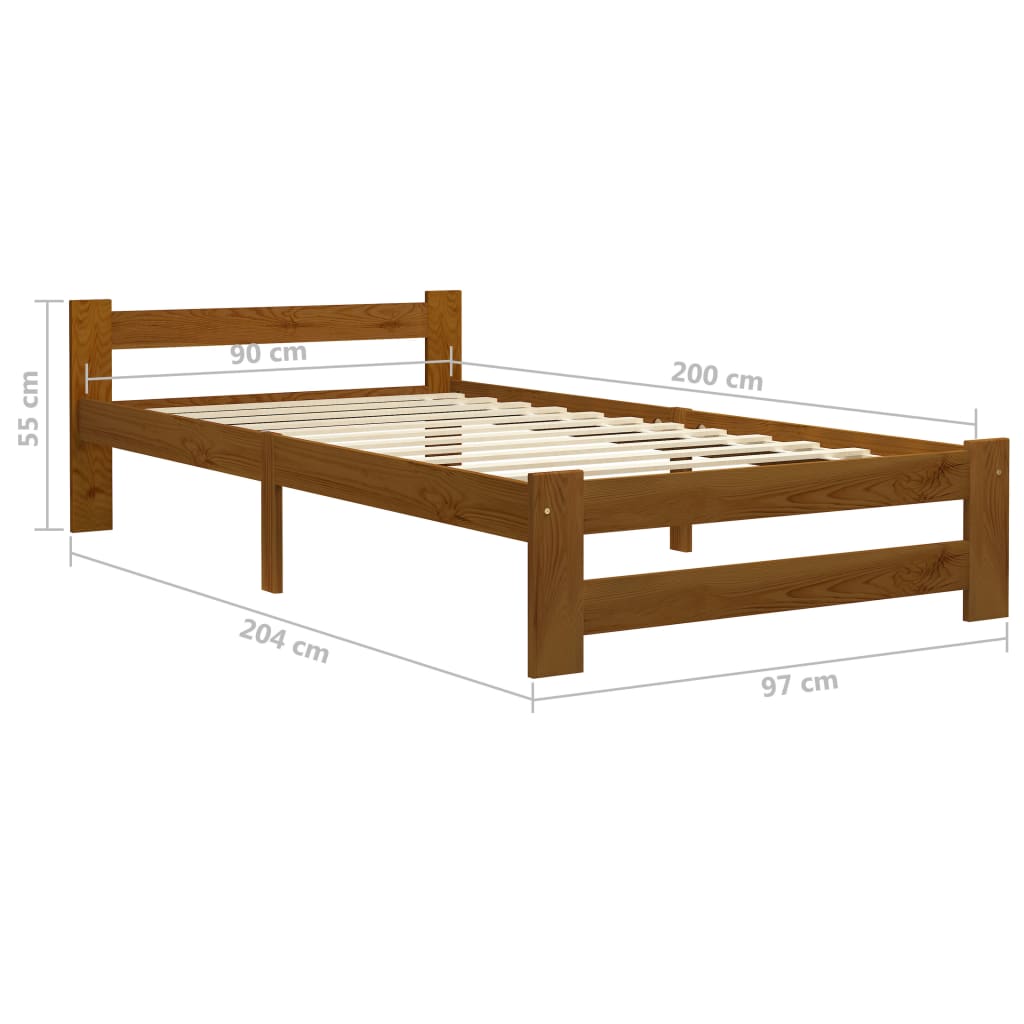Bedframe massief grenenhout honingbruin 90x200 cm 90 x 200 cm Honingbruin