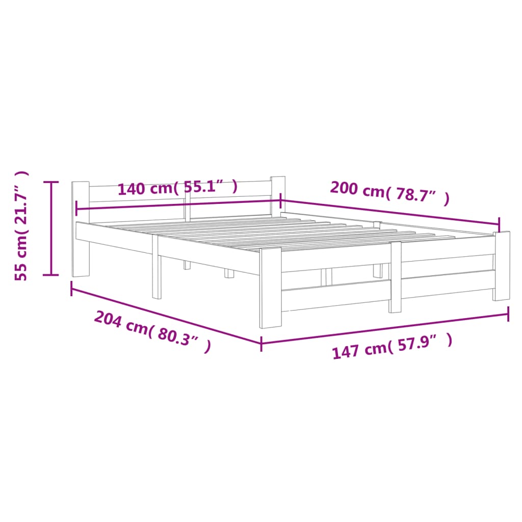 Bedframe massief grenenhout honingbruin 140x200 cm 140 x 200 cm Honingbruin