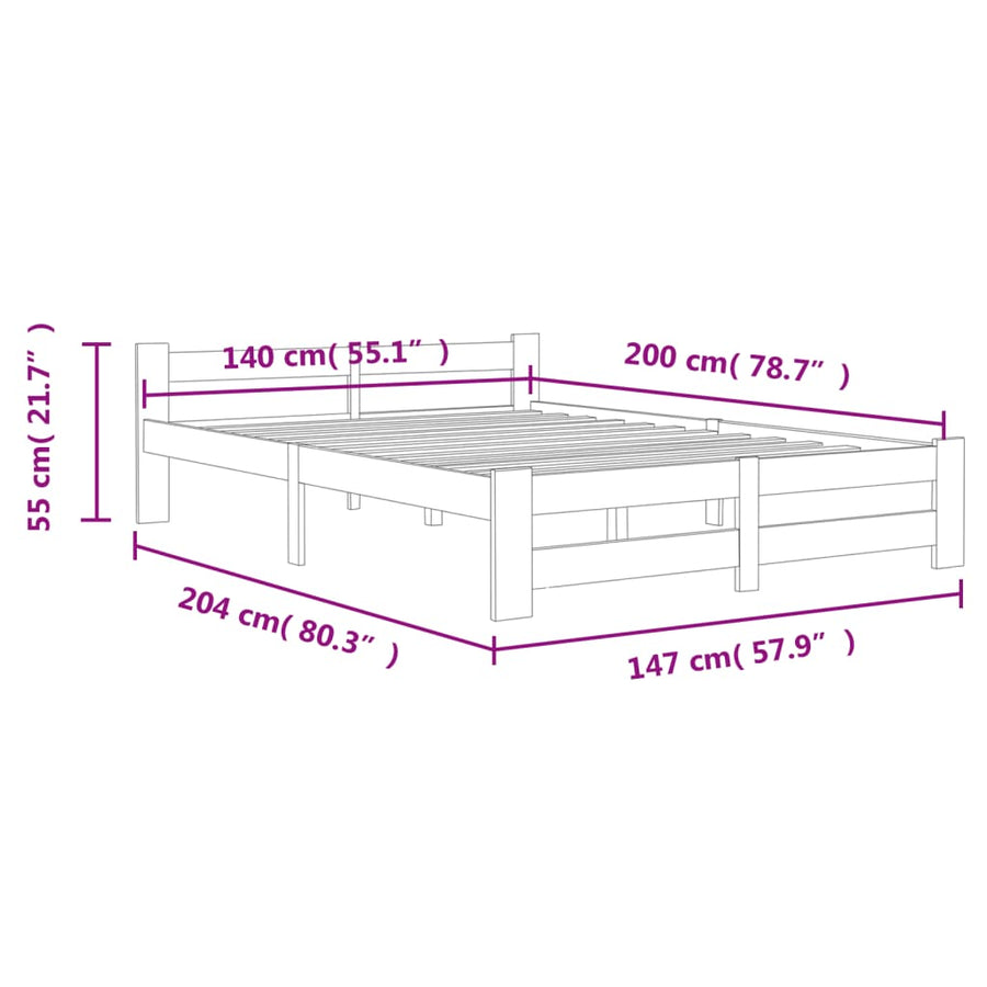 Bedframe massief grenenhout honingbruin 140x200 cm 140 x 200 cm Honingbruin
