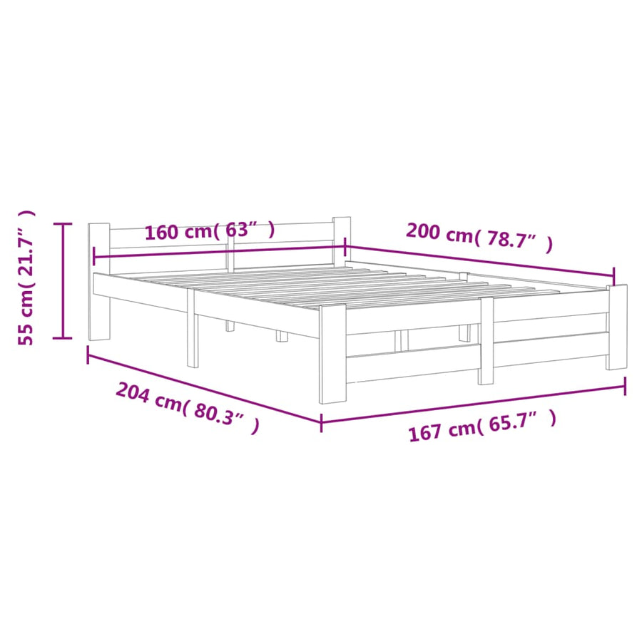 Bedframe massief grenenhout donkergrijs 160x200 cm 160 x 200 cm Donkergrijs