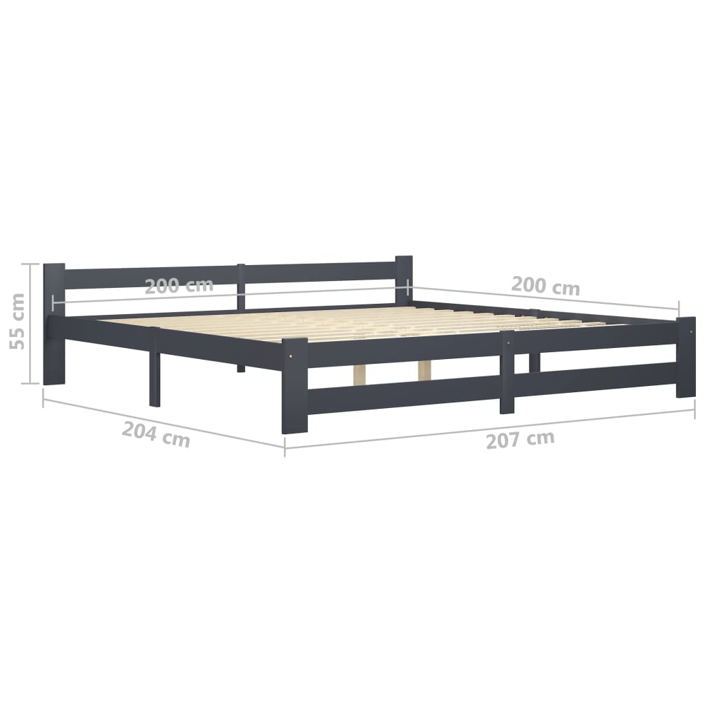 Bedframe massief grenenhout donkergrijs 200x200 cm 200 x 200 cm Donkergrijs