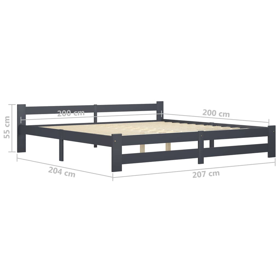 Bedframe massief grenenhout donkergrijs 200x200 cm 200 x 200 cm Donkergrijs