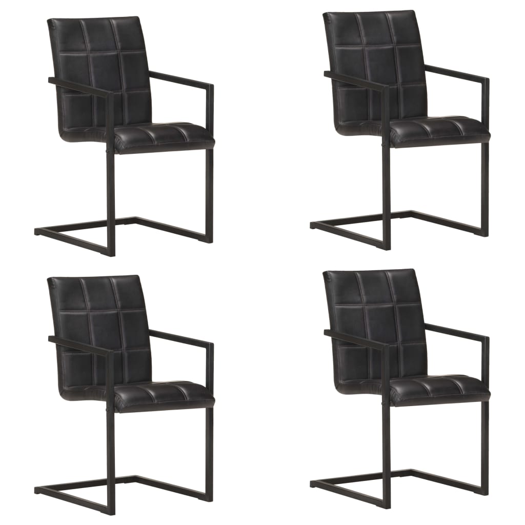 Eetkamerstoelen 4 st echt leer zwart 4 Zwart Patroon 4