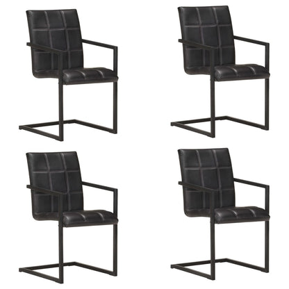 Eetkamerstoelen 4 st echt leer zwart 4 Zwart Patroon 4
