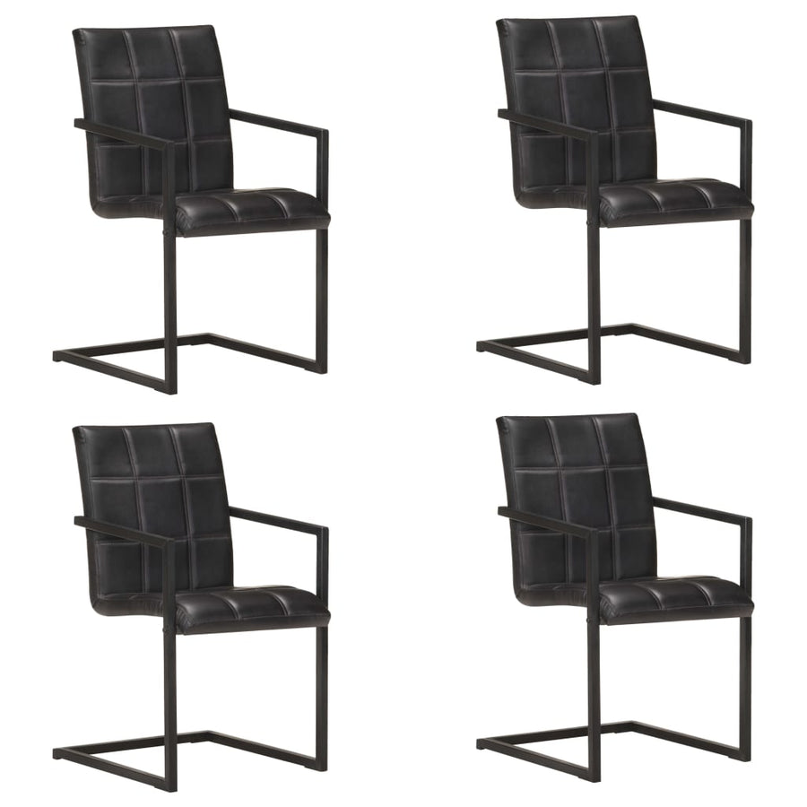 Eetkamerstoelen 4 st echt leer zwart 4 Zwart Patroon 4