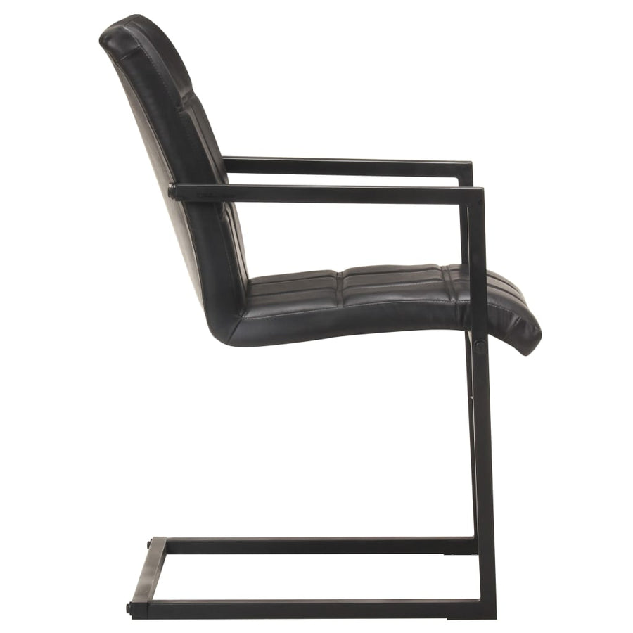 Eetkamerstoelen 4 st echt leer zwart 4 Zwart Patroon 4