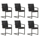 Dining chairs 6 pcs real leather black
