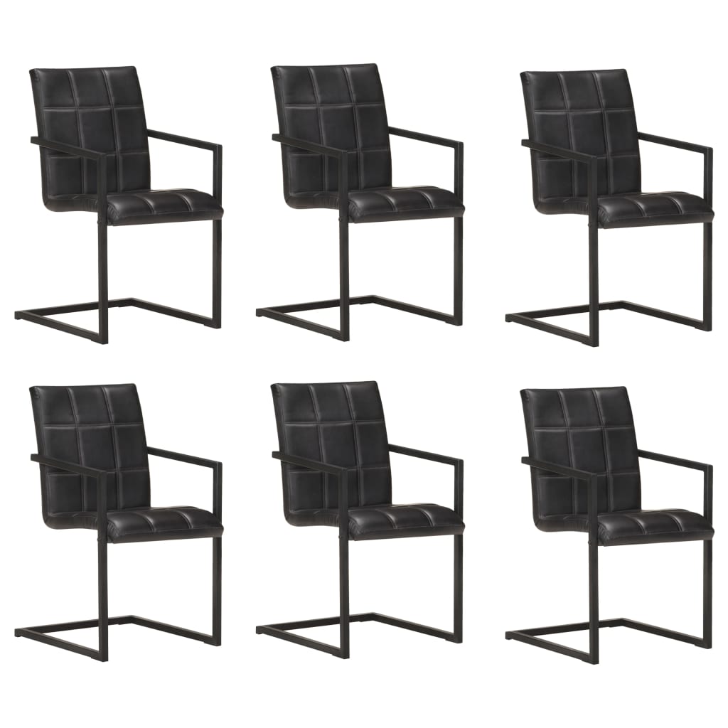 Eetkamerstoelen Echt Leer 6 Zwart Patroon 4