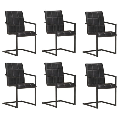 Eetkamerstoelen Echt Leer 6 Zwart Patroon 4