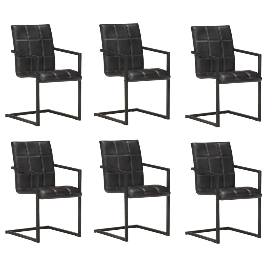 Eetkamerstoelen Echt Leer 6 Zwart Patroon 4