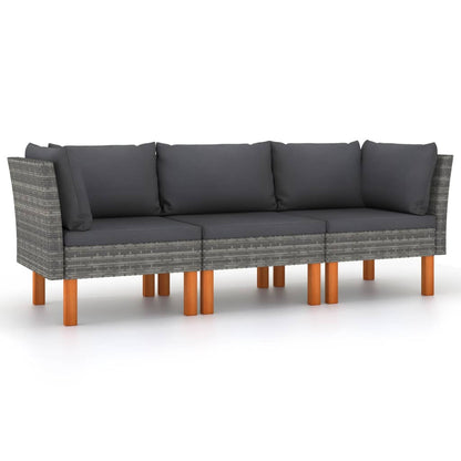 Tuinbank 3-Zits Met Kussens Poly Rattan Grijs Driezitsbank