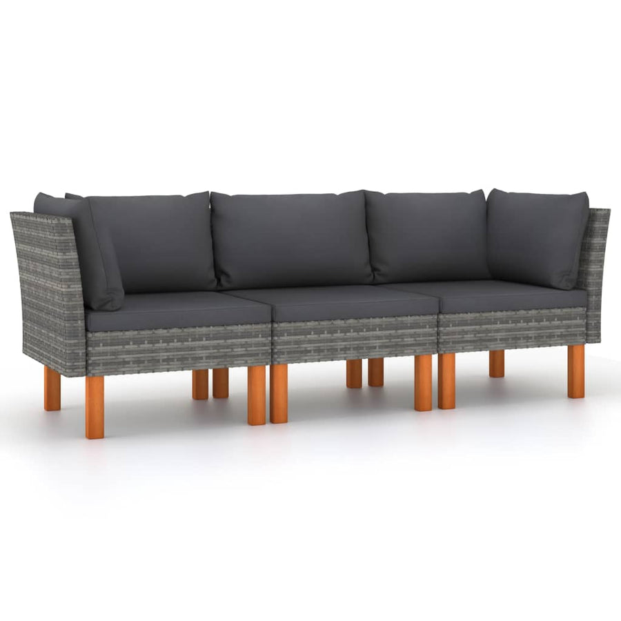 Tuinbank 3-Zits Met Kussens Poly Rattan Grijs Driezitsbank