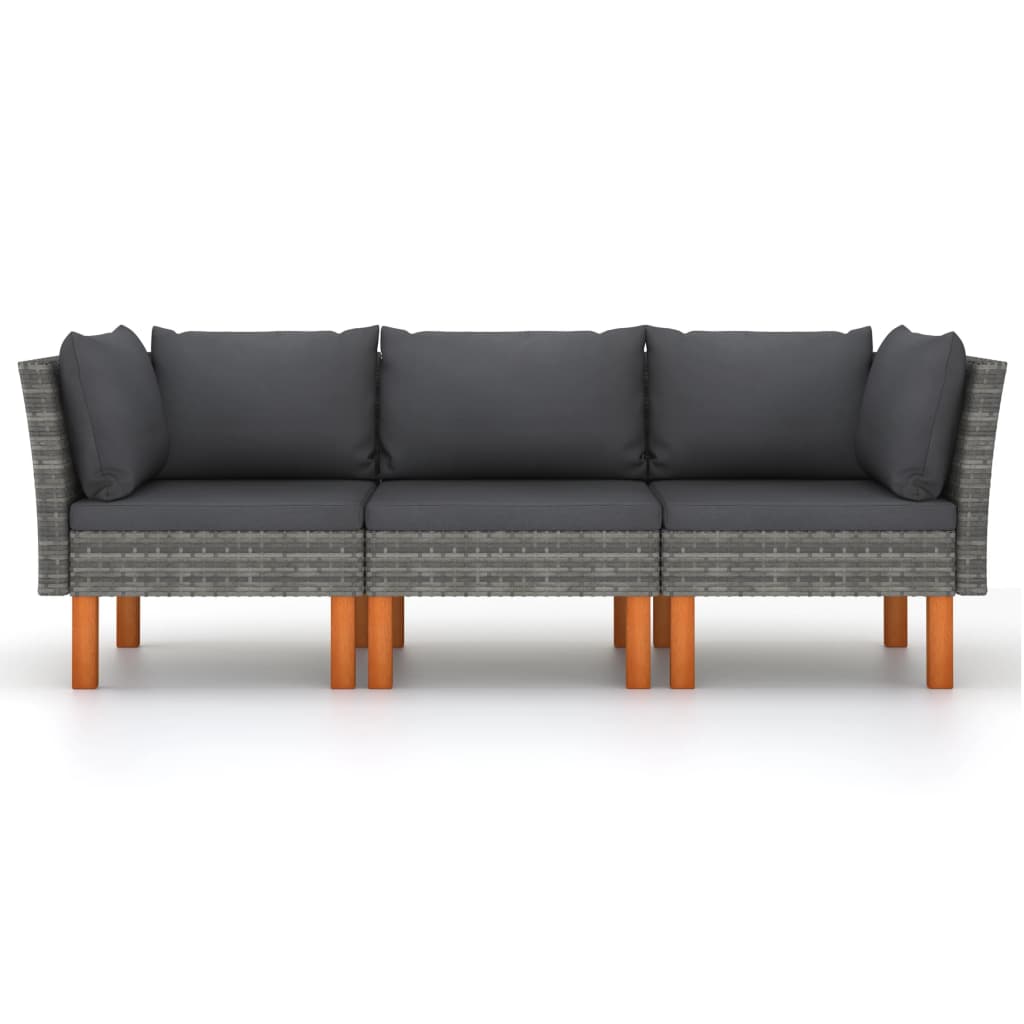 Tuinbank 3-Zits Met Kussens Poly Rattan Grijs Driezitsbank