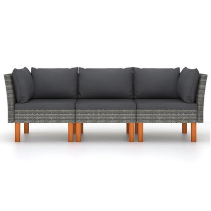 Tuinbank 3-Zits Met Kussens Poly Rattan Grijs Driezitsbank