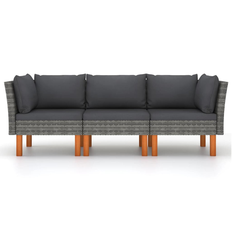 Tuinbank 3-Zits Met Kussens Poly Rattan Grijs Driezitsbank