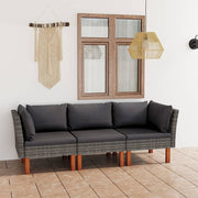 Tuinbank 3-zits poly rattan grijs met kussens