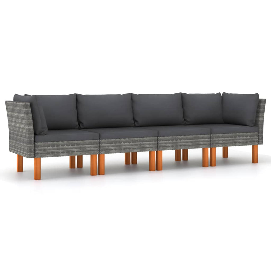 Tuinbank 4-zits met kussens poly rattan grijs 1 Grijs