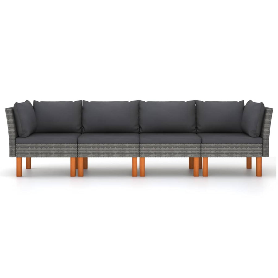 Tuinbank 4-zits met kussens poly rattan grijs 1 Grijs