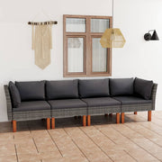 Tuinbank 4-zits poly rattan grijs met kussens