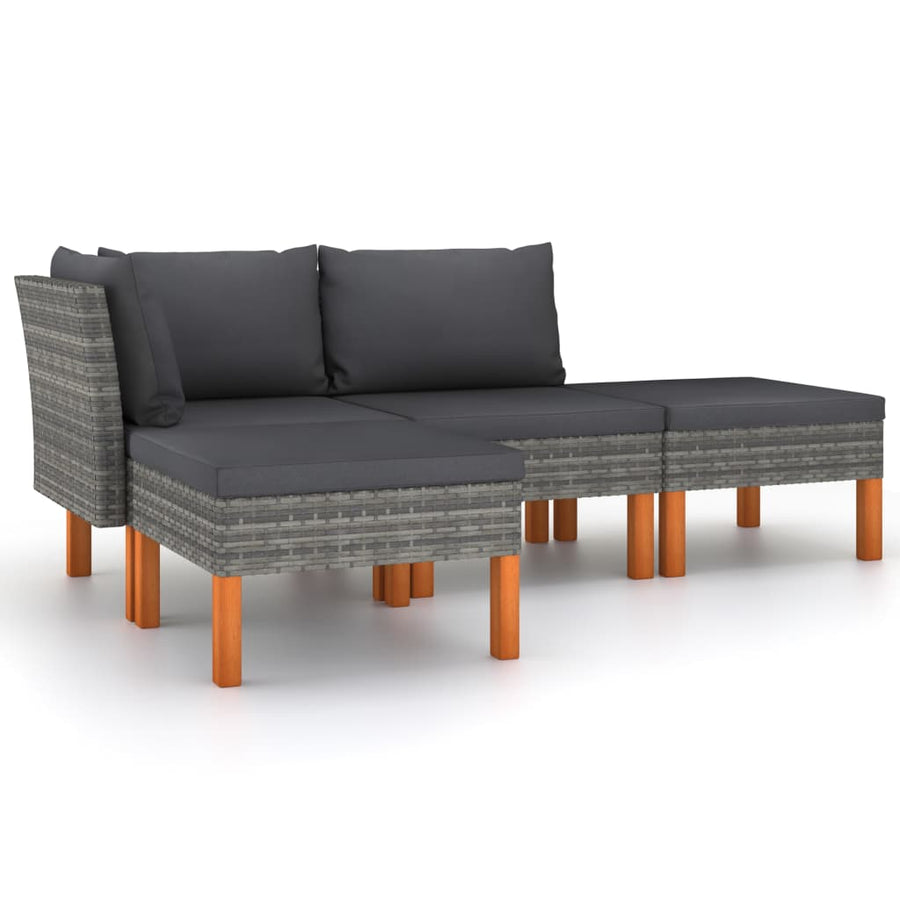 4-delige Loungeset met kussens poly rattan grijs