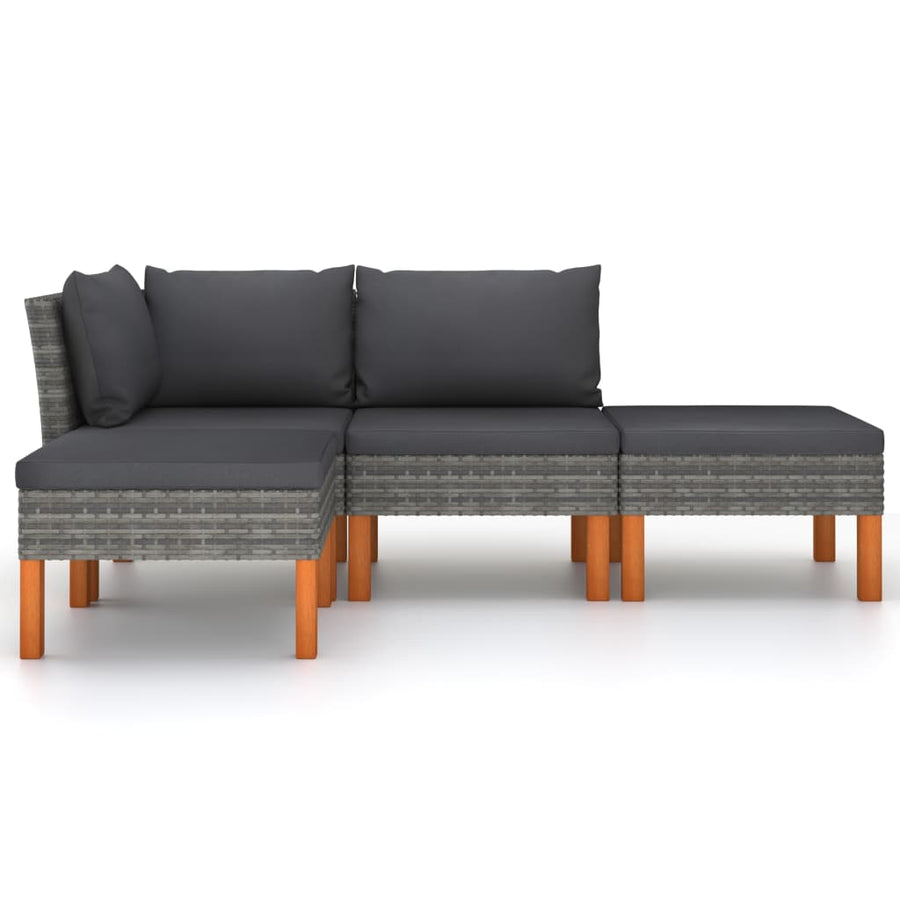 4-delige Loungeset met kussens poly rattan grijs