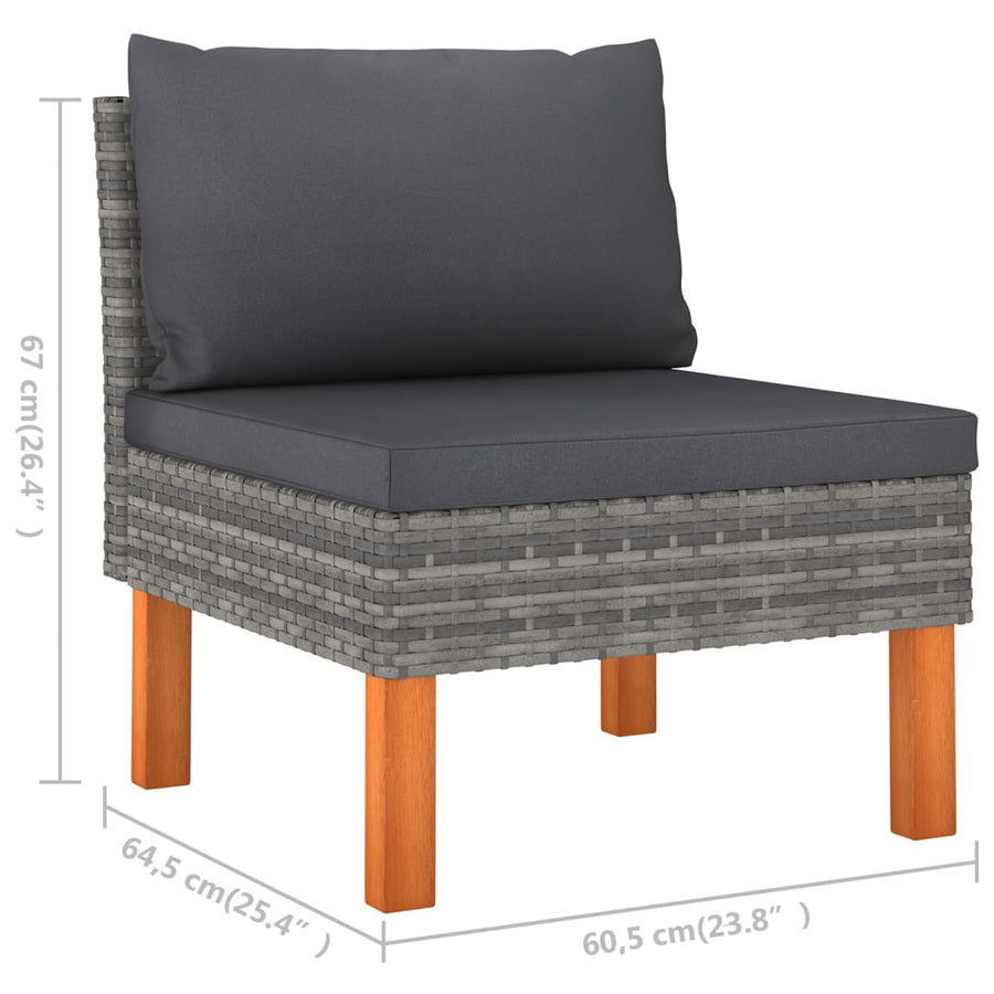 4-delige Loungeset met kussens poly rattan grijs