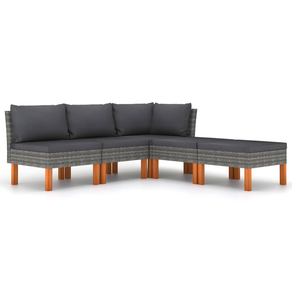 -Delige Loungeset Met Kussens Poly Rattan Grijs 5 hoek + 2x midden + 2x voetensteun