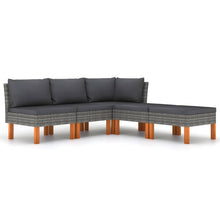 -Delige Loungeset Met Kussens Poly Rattan Grijs 5 hoek + 2x midden + 2x voetensteun