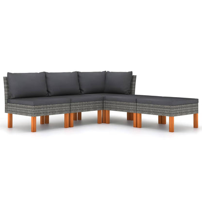 -Delige Loungeset Met Kussens Poly Rattan Grijs 5 hoek + 2x midden + 2x voetensteun