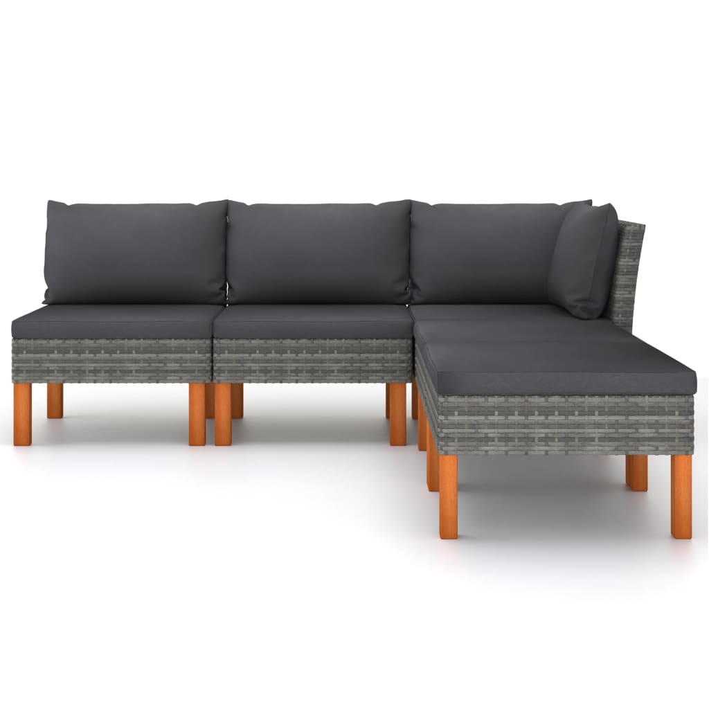 -Delige Loungeset Met Kussens Poly Rattan Grijs 5 hoek + 2x midden + 2x voetensteun