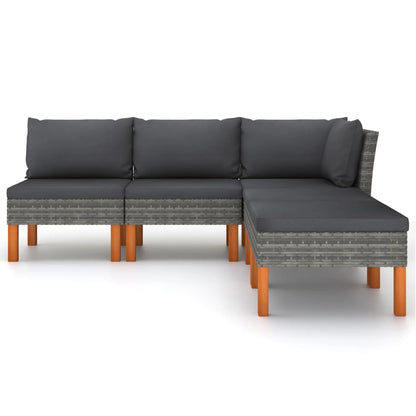 -Delige Loungeset Met Kussens Poly Rattan Grijs 5 hoek + 2x midden + 2x voetensteun